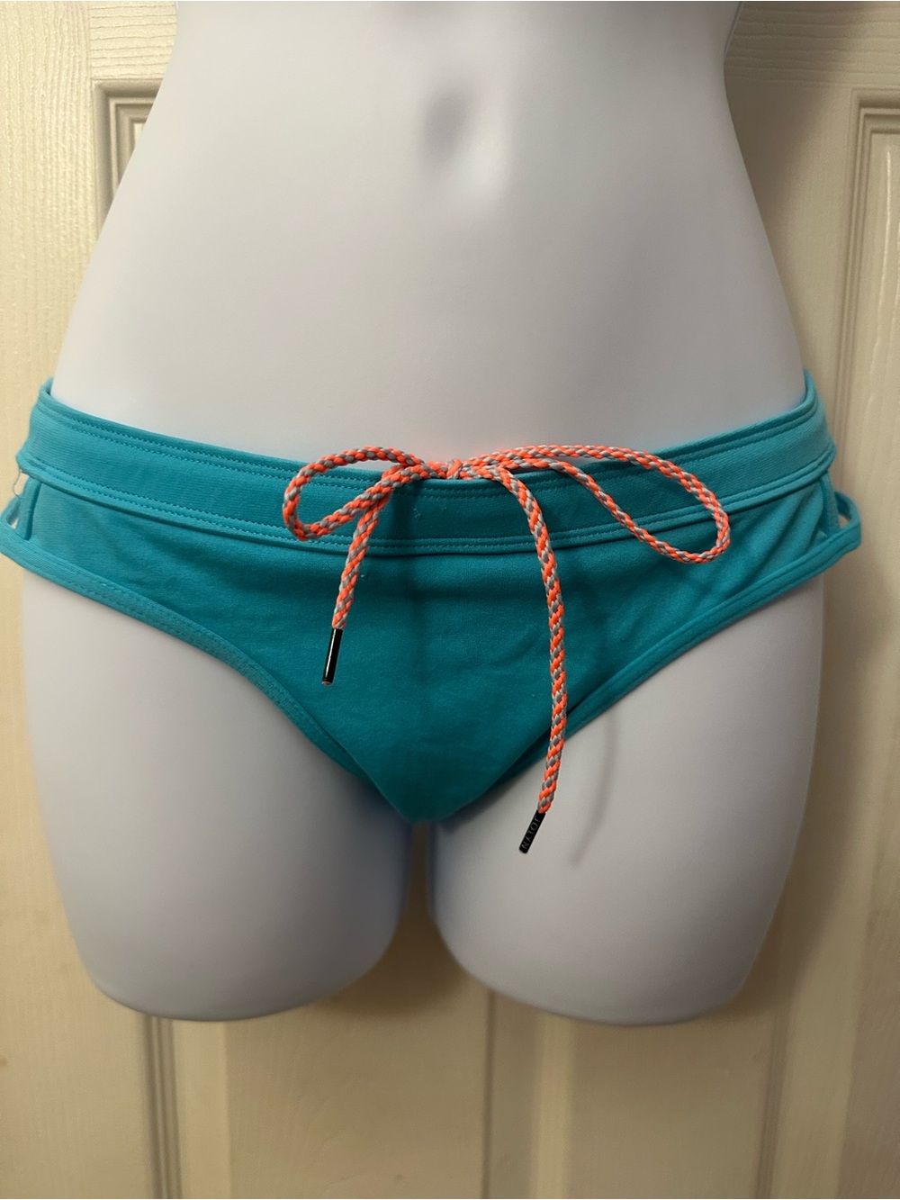 Jolyn Kyle Cut Out Turquoise Bikini Bottom with Contrast Drawstring